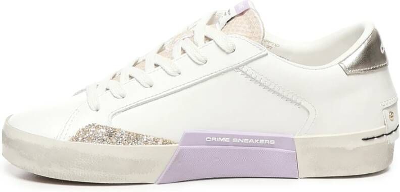 Crime London Witte Leren Sneakers met Vintage Effect