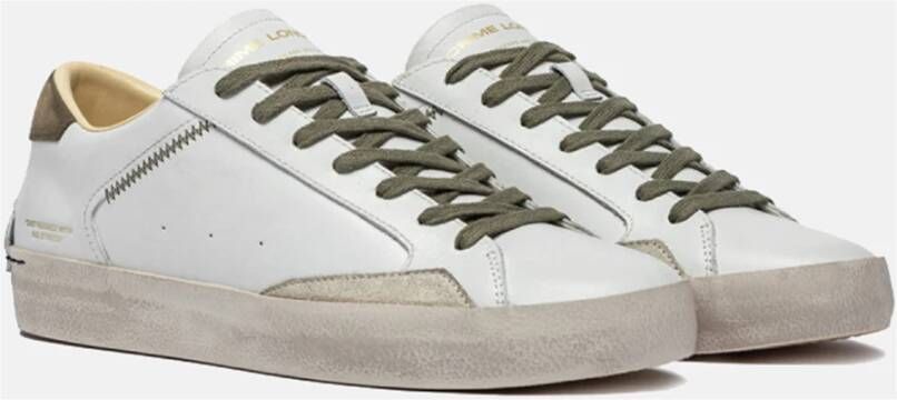 Crime London Witte Sneaker met Olijfgroene Details White Heren