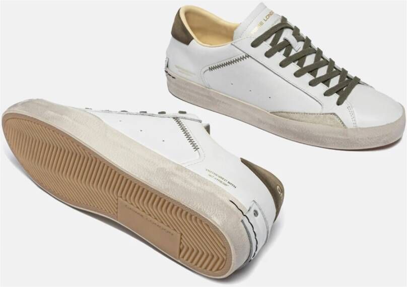 Crime London Witte Sneaker met Olijfgroene Details White Heren