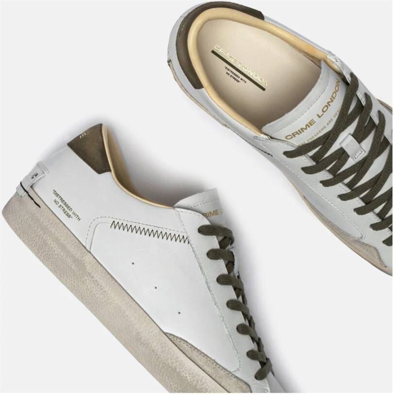 Crime London Witte Sneaker met Olijfgroene Details White Heren