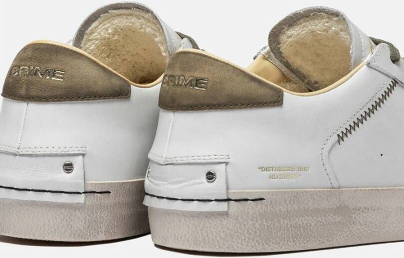 Crime London Witte Sneaker met Olijfgroene Details White Heren