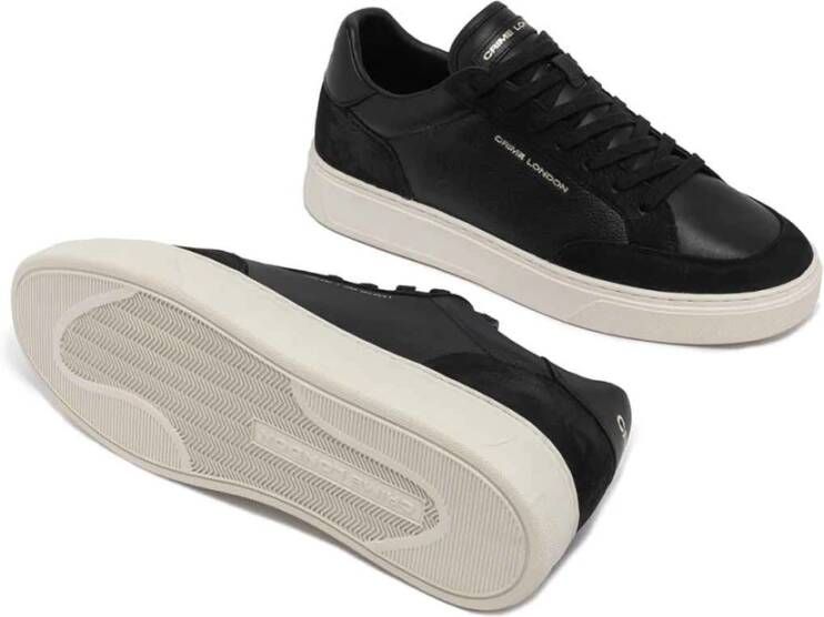 Crime London Zwarte Leren Sneakers Veters Rubberen Zool