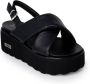 Cult Zwarte Leren Sandalen met Metalen Logo Black Dames - Thumbnail 3