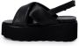 Cult Zwarte Leren Sandalen met Metalen Logo Black Dames - Thumbnail 4