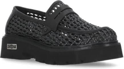 Cult Zwarte geweven loafers met metalen logo Black Dames