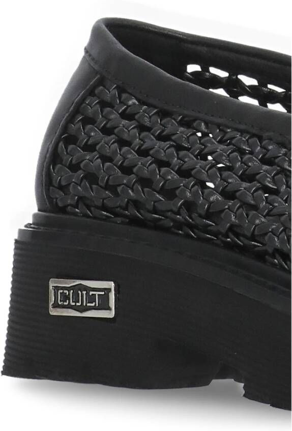 Cult Zwarte geweven loafers met metalen logo Black Dames