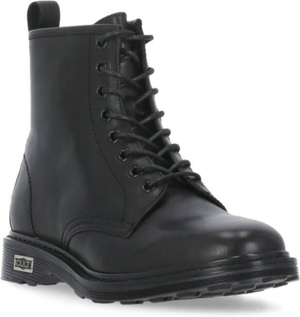 Cult Zwarte leren enkellaarzen met veters Black Dames