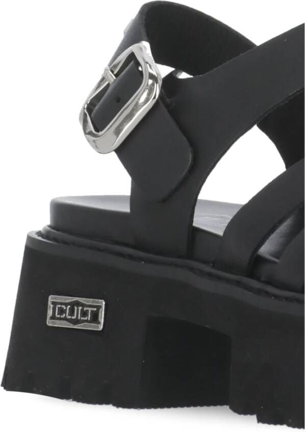 Cult Zwarte Leren Sandalen met Enkelband