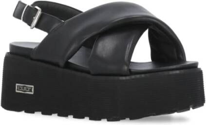 Cult Zwarte Leren Sandalen met Metalen Logo Black Dames