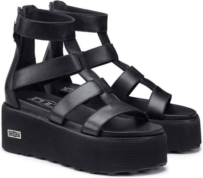 Cult Zwarte leren sandalen met ritssluiting