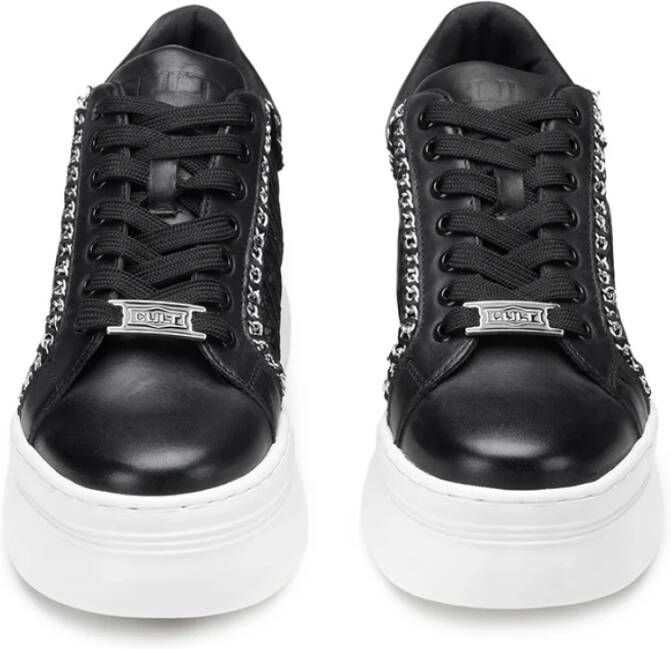 Cult Zwarte leren sneakers met metalen kettingen