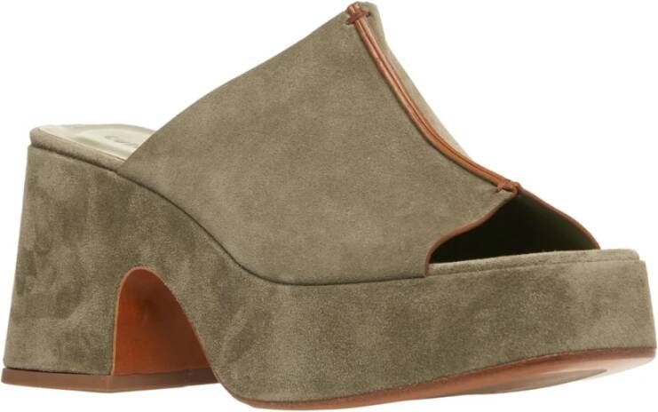 Curiosite Groene Suède Klompen Elegante Platform Pumps Green Dames