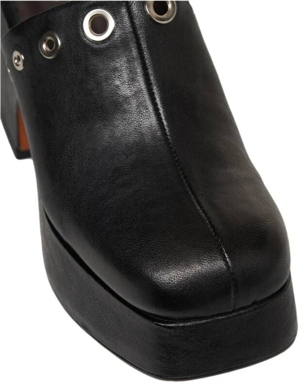 Curiosite Zwarte leren sabots Elegante blokhak Black Dames