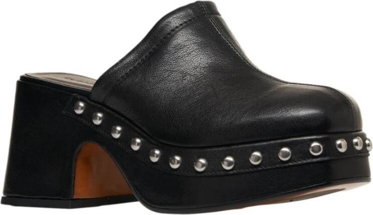 Curiosite Zwarte Leren Stud Sandalen Black Dames