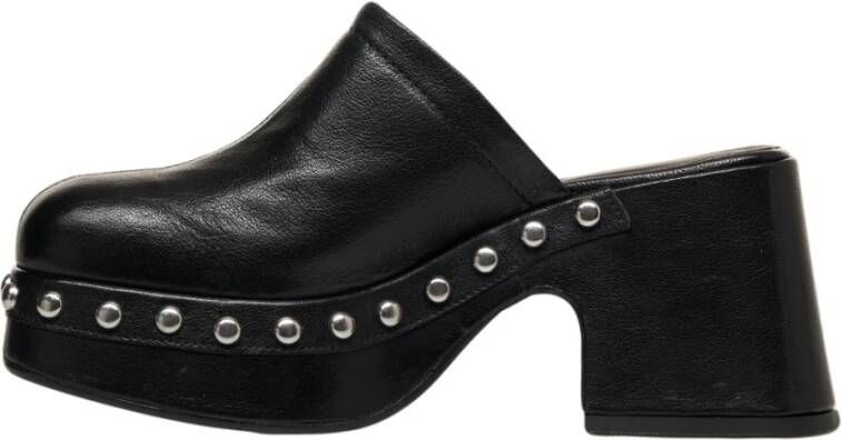 Curiosite Zwarte Leren Stud Sandalen Black Dames
