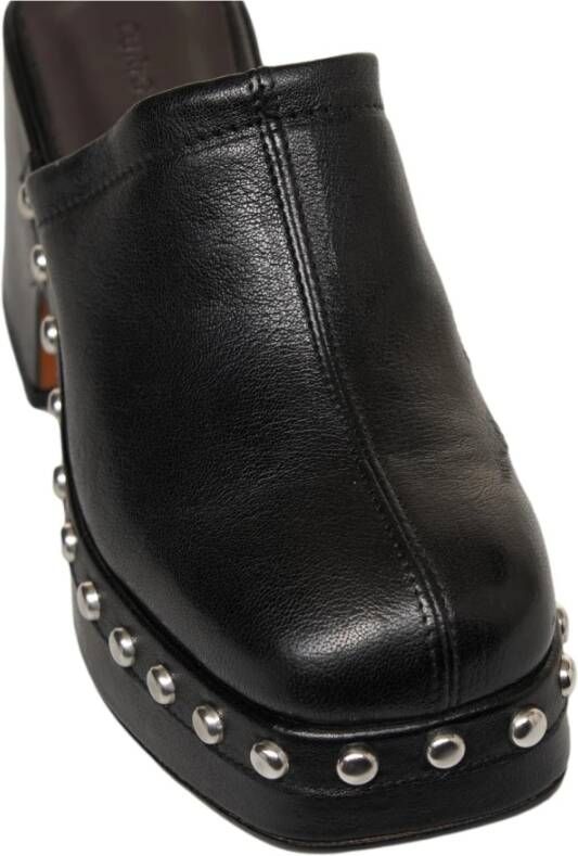 Curiosite Zwarte Leren Stud Sandalen Black Dames