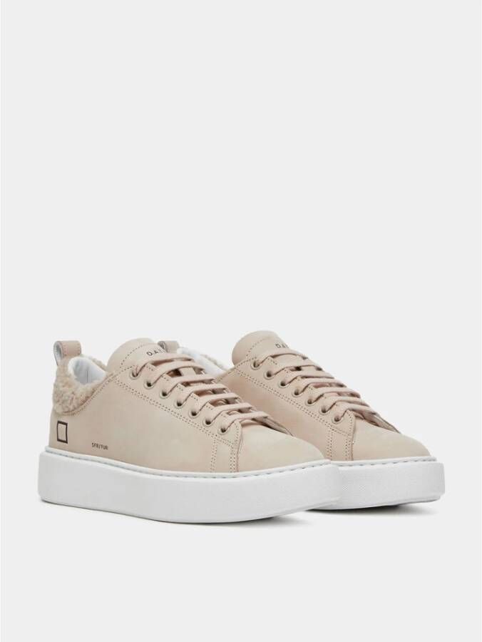 D.a.t.e. Beige Leren Sneakers met Teddy Stof Inzet Beige Dames