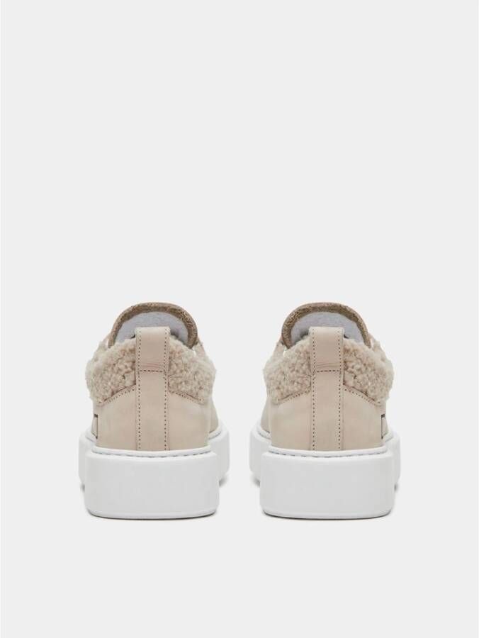 D.a.t.e. Beige Leren Sneakers met Teddy Stof Inzet Beige Dames