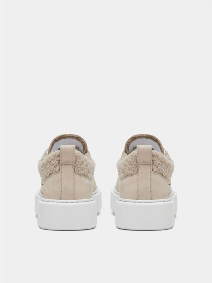 D.a.t.e. Beige Leren Sneakers met Teddy Stof Inzet Beige Dames