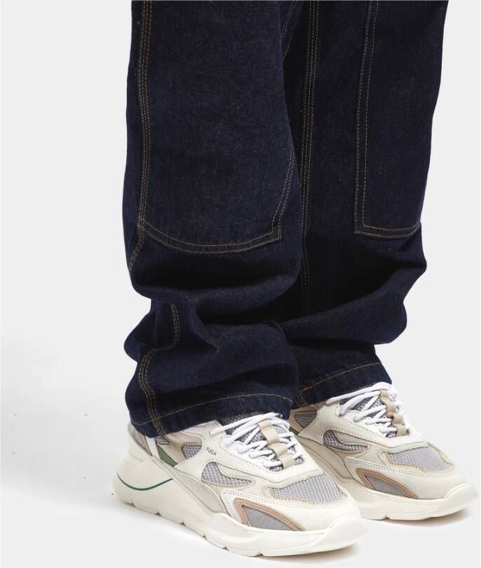 D.a.t.e. Beige Sneakers met Groene Leren Details Beige Heren