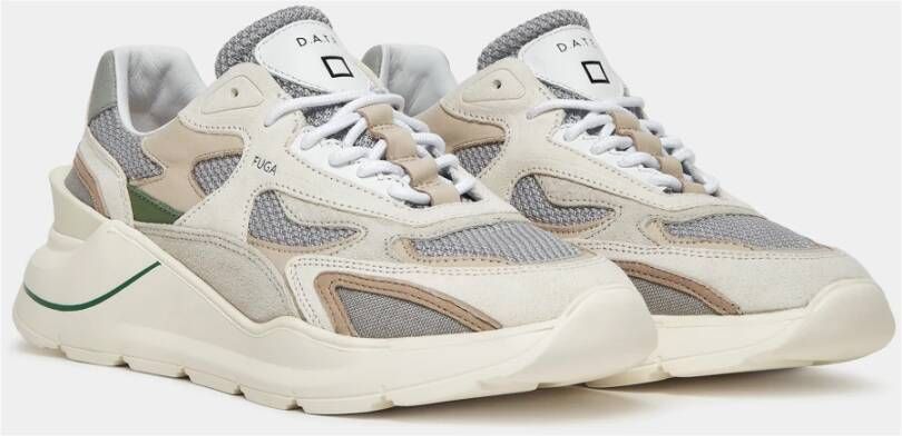 D.a.t.e. Beige Sneakers met Groene Leren Details Beige Heren