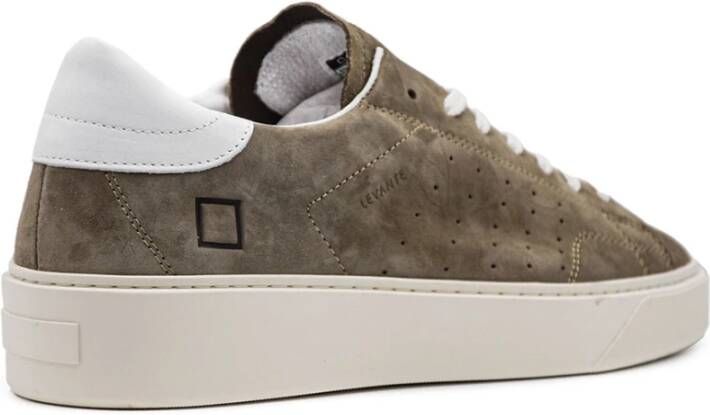 D.a.t.e. Groene Nubuck Sneakers met Wit Leren Inzetstuk Groen Heren