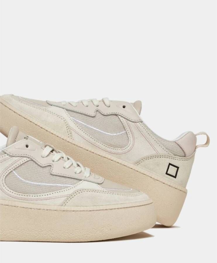 D.a.t.e. Ivory Leren Sneakers met Zilveren Details Beige Dames