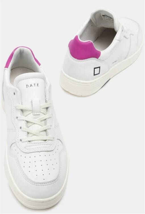 D.a.t.e. Leren Sneakers met Fuchsia Accenten Wit Dames