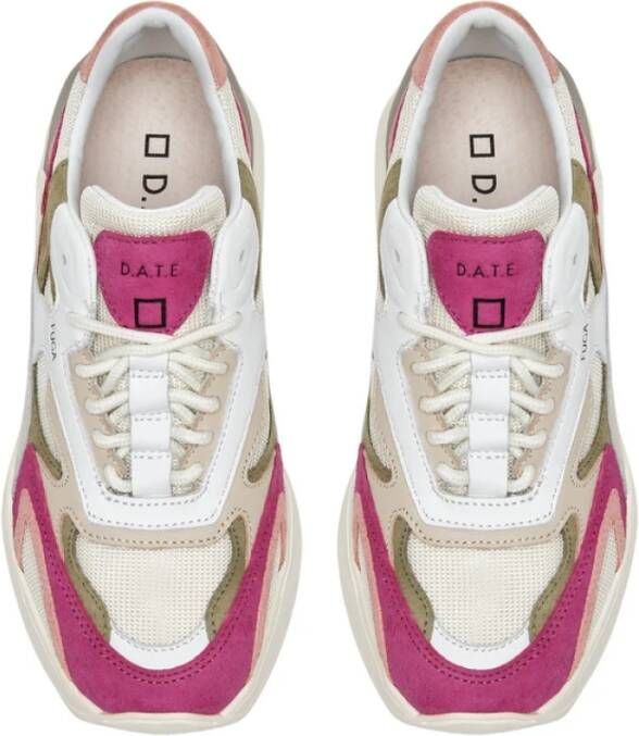 D.a.t.e. Witte leren sneaker met fuchsia details Multicolor Dames