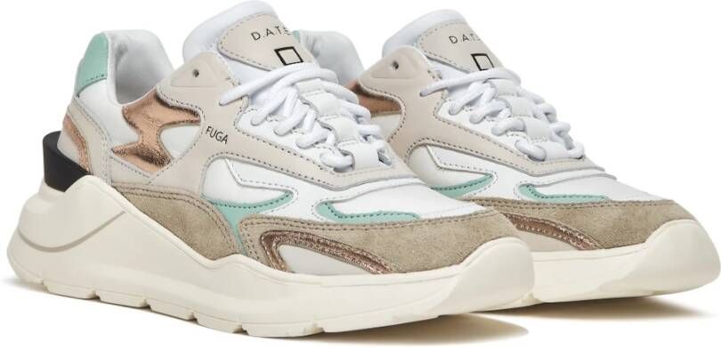 D.a.t.e. Witte leren sneaker met gouden beige en aqua details Multicolor Dames