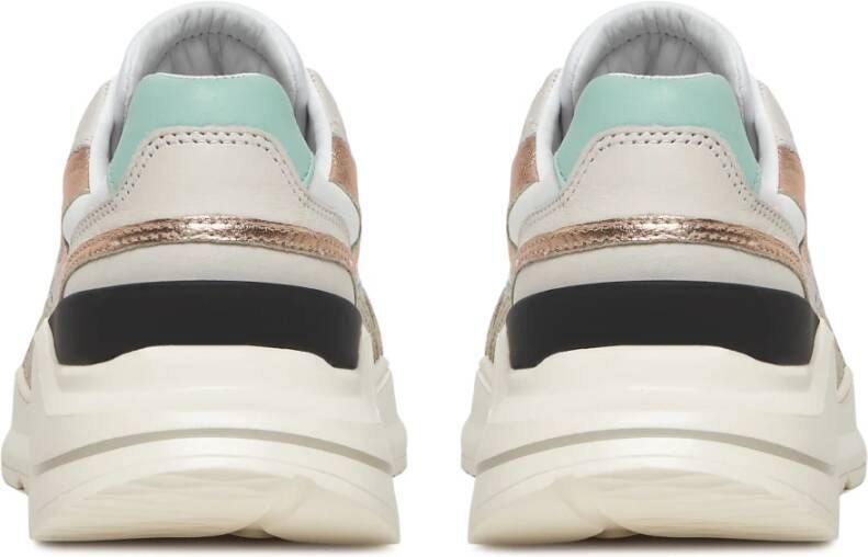 D.a.t.e. Witte leren sneaker met gouden beige en aqua details Multicolor Dames