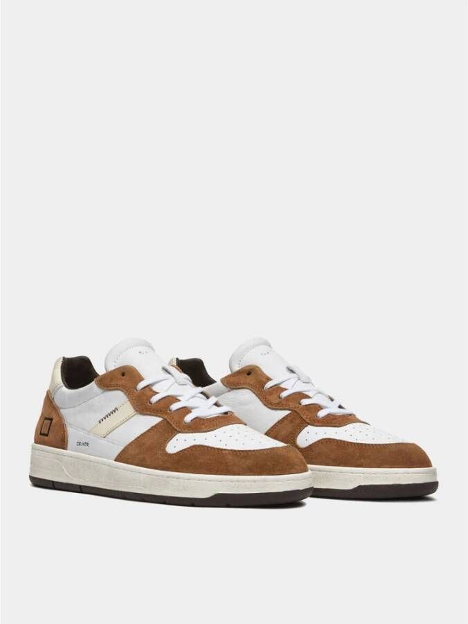 D.a.t.e. Witte Leren Sneakers met Bruine Suede Inzetstukken Wit Heren
