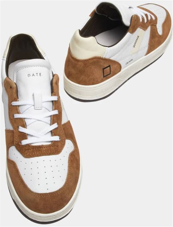 D.a.t.e. Witte Leren Sneakers met Bruine Suede Inzetstukken Wit Heren