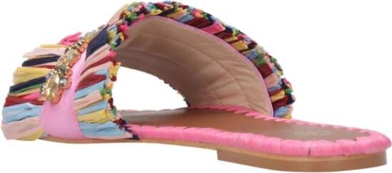 De Siena Raffia Leren Sandalen met Franjes Multicolor Dames