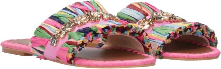 De Siena Raffia Leren Sandalen met Franjes Multicolor Dames