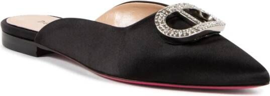 Dee Ocleppo Satin Strass Pointed Toe Slides Black Dames