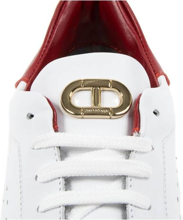 Dee Ocleppo Witte Leren Sneaker met Rode Detail White Dames