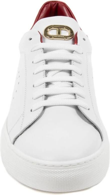 Dee Ocleppo Witte Leren Sneaker met Rode Detail White Dames