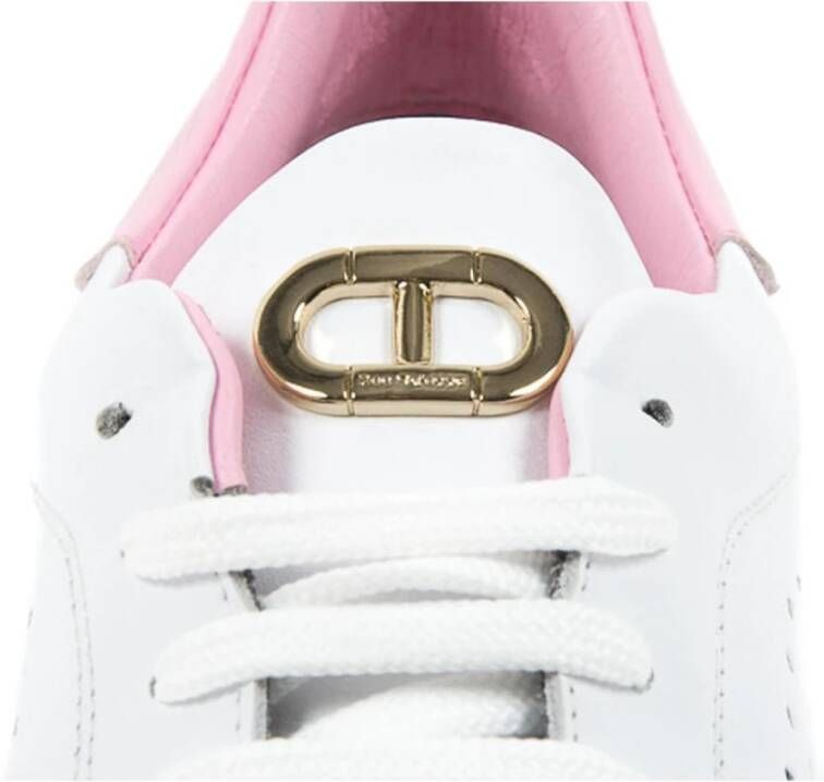 Dee Ocleppo Witte Leren Sneaker met Roze Detail White Dames