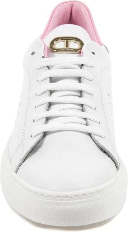 Dee Ocleppo Witte Leren Sneaker met Roze Detail White Dames