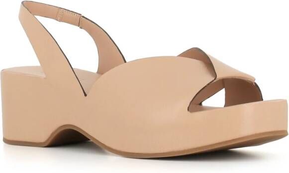 DEL Carlo Beige Leren Kruisband Wig Sandalen Beige Dames