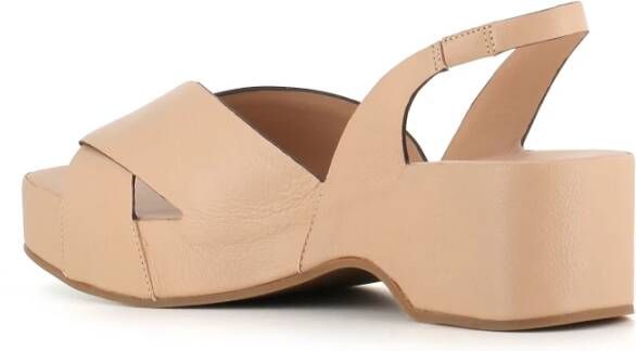 DEL Carlo Beige Leren Kruisband Wig Sandalen Beige Dames