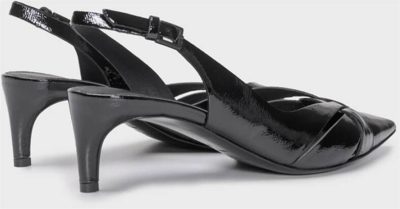 DEL Carlo Glossy Leather Slingback Kitten Heel Black Dames