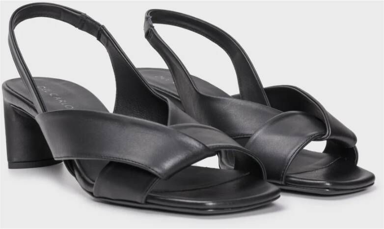 DEL Carlo Zwarte Leren Middelhak Sandalen met Kruisbanden Black Dames