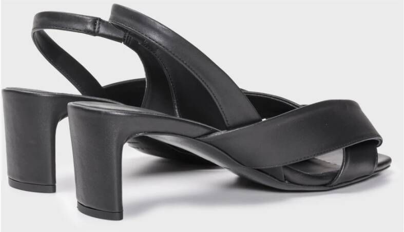 DEL Carlo Zwarte Leren Middelhak Sandalen met Kruisbanden Black Dames