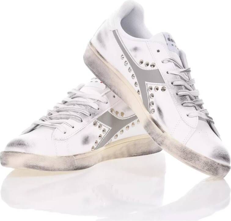 Diadora Aangepaste Zilver Witte Leren Sneakers Wit Heren