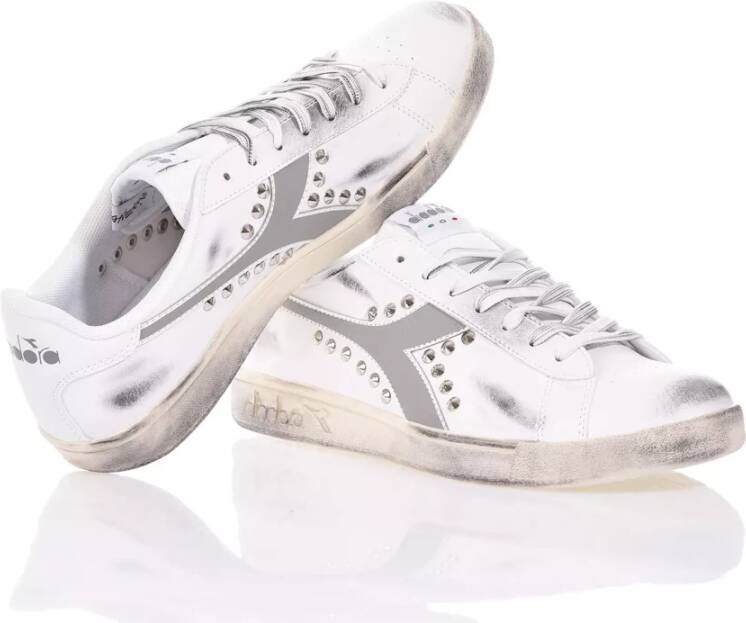 Diadora Aangepaste Zilver Witte Leren Sneakers Wit Heren