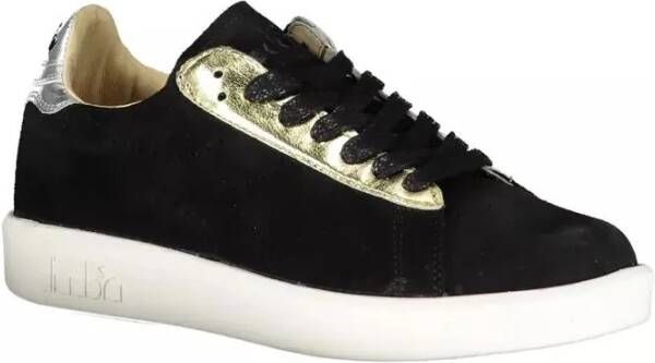 Diadora Elegante Zwarte Leren Sneakers met Contrastdetails Black Dames