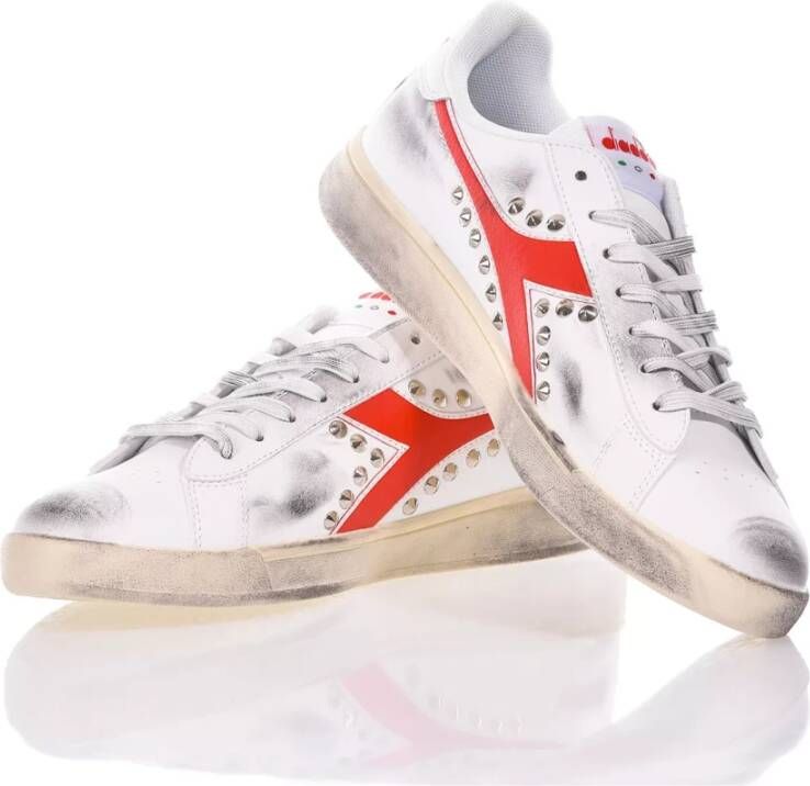 Diadora Handgemaakte Wit Rode Sneakers voor Heren Wit Heren