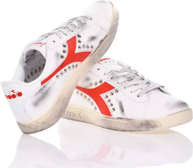 Diadora Handgemaakte Wit Rode Sneakers voor Heren Wit Heren